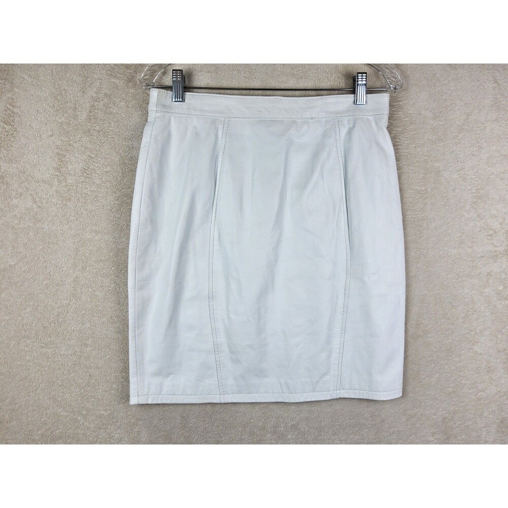 Vintage Pelle Cuir Women's Lined 100% Leather White Mini Skirt Size 14
